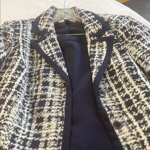 White and Blue Tweed Blazer with Textured Design
